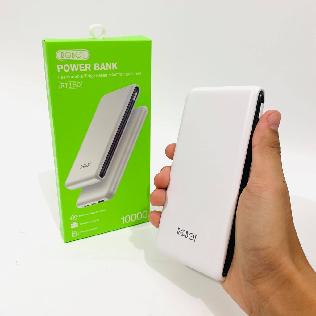 Robot RT180 10000mAh Powerbank RT 180 Dual Input Port Micro USB &amp; Type C