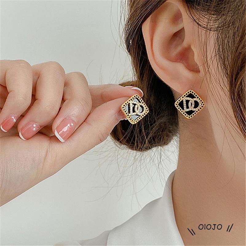 Anting Tusuk Gantung Desain Tulisan DO Hias Berlian Gaya Simple Untuk Wanita ol2