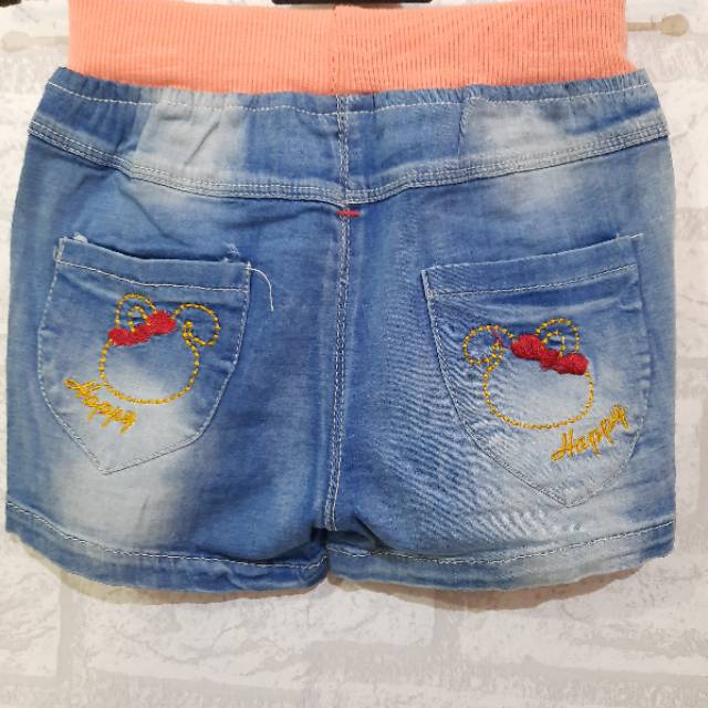 AHZA CELANA PENDEK JEANS ANAK IMPORT BORDIR HAPPY SIZE 8