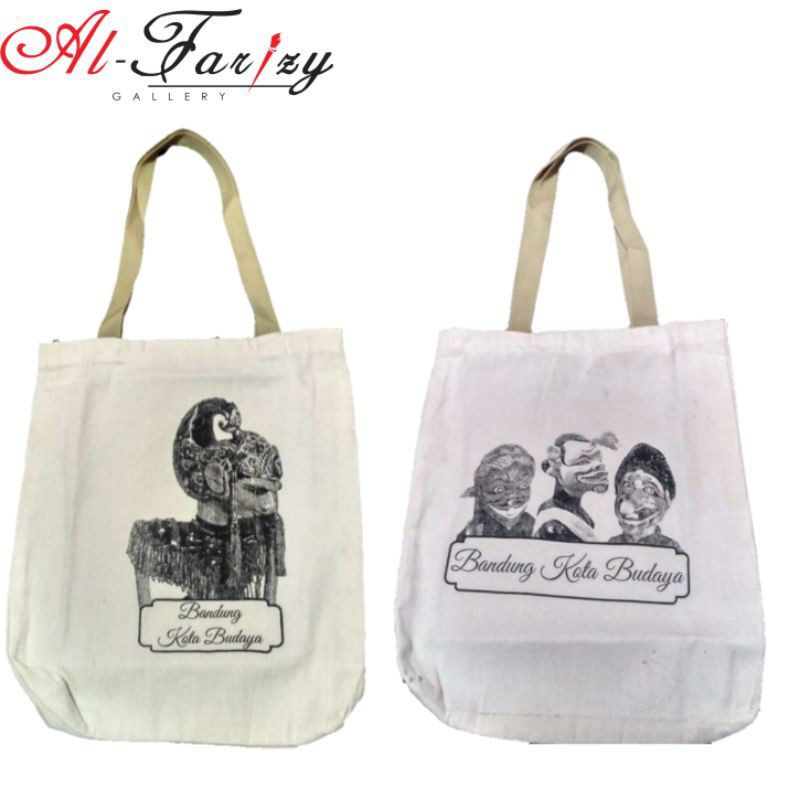 Totebag Tote Bag cetak wayang golek Kain kanvas unik ukuran 30x60 cm