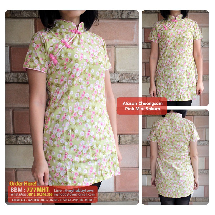 Atasan/Blouse Cheongsam / Qipao : Green Mini Sakura