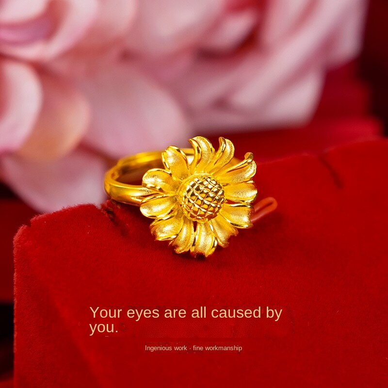 Cincin Desain Bunga Matahari 24k Gaya Korea Untuk Wanita Sun Flower