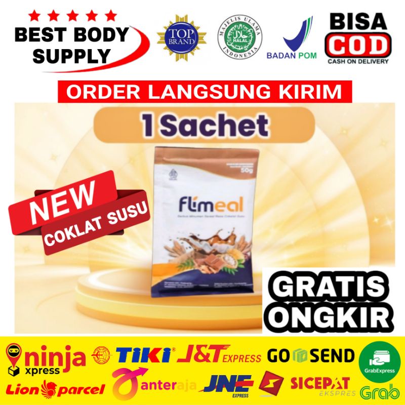 

Flimeal ecer per 1 Sachet Meal Replacemet by Flimty Minuman Sereal Rasa Coklat Flimmeal Eceran