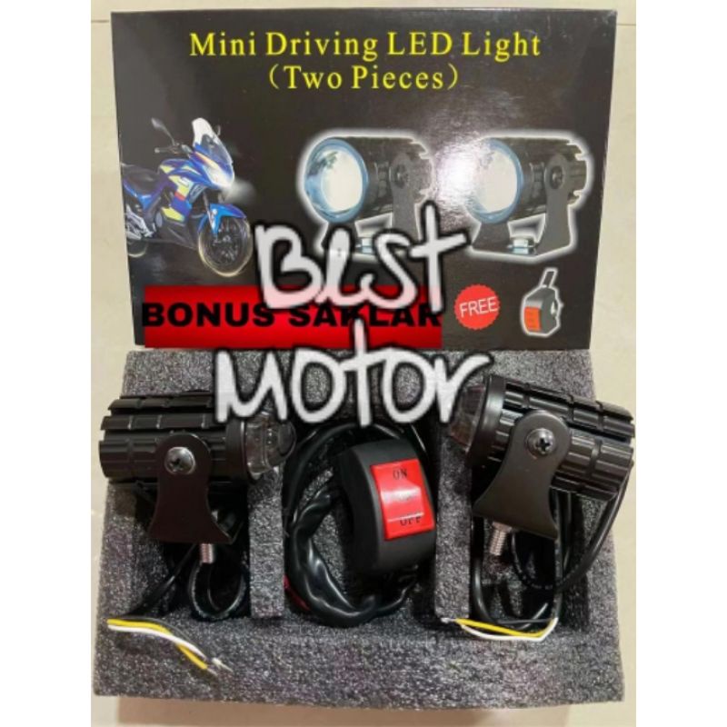 LAMPU TEMBAK LED MINI DRIVING PLUS SAKLAR ON OFF UNIVERSAL LAMPU PUTIH KUNING