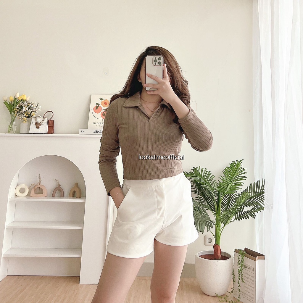 lookatmeofficial - Berlin Knit Crop Polo Top - Atasan Basic Lengan Panjang