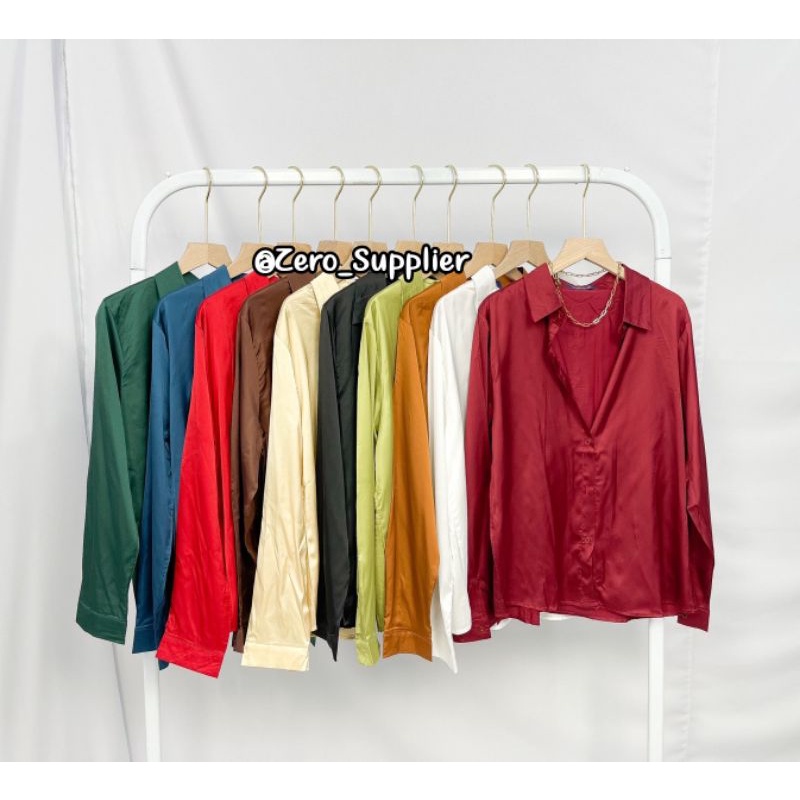 Zero~ 2520 Adella Silk Satin Plain Shirt//Atasan Kemeja &Blouse Wanita//Fashion Import-1