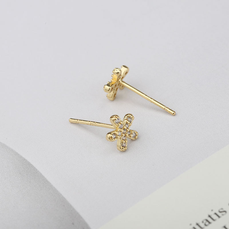 Korea Simple Zircon Five Petal Flower Earrings for Women Jewelry Hypoallergenic Stud Earring