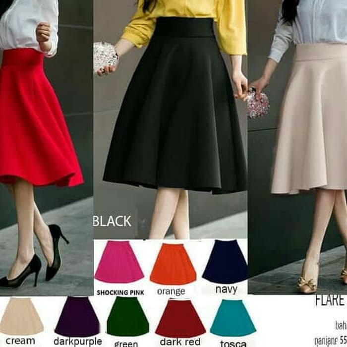 ROK MIDI    ROK MIDI POLOS WANITA / SKIRT WEDGES POLOS WANITA / ROK HITAM MERAH    IWAZAH OFFICE