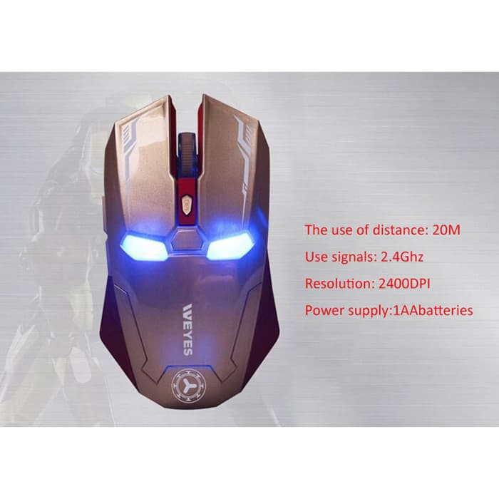 Terlaris WEYES IronMan Wireless Mouse Gaming Mute Button Silent Click Laptop PC - Hitam