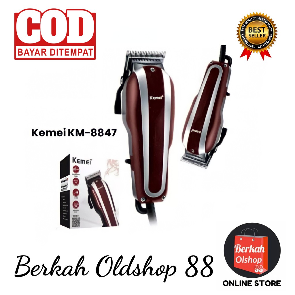 Berkah Oldshop 88 - Clipper Alat Cukur Rambut Kemei KM 8847 Mesin Pangkas Barbershop Asli