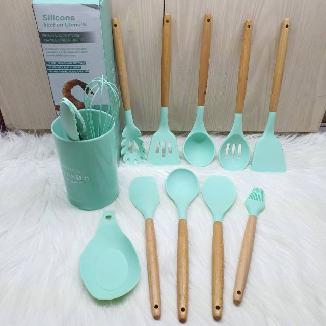 13 Spatula set untensil kayu sutil sodet centong whisk tongs kuas mint AS