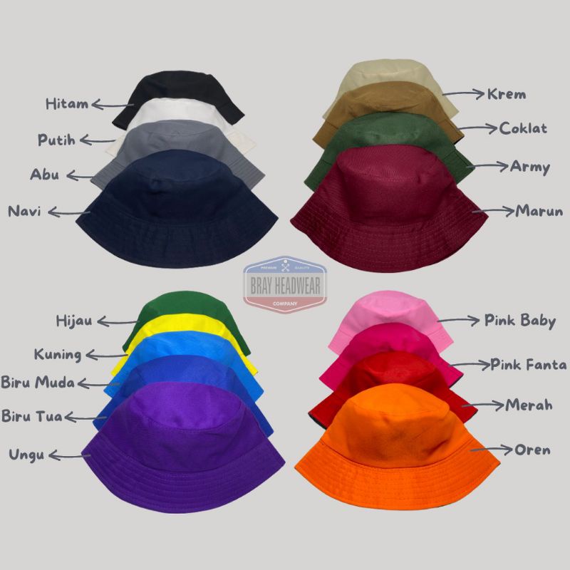 Topi Bucket Anak Polos Laki Laki / Perempuan Bolak Balik Mantap dan Murah