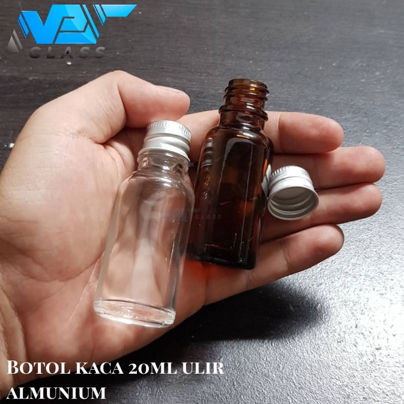 botol kaca 20ml tebal tutup ulir / botol kaca tutup ulir almunium