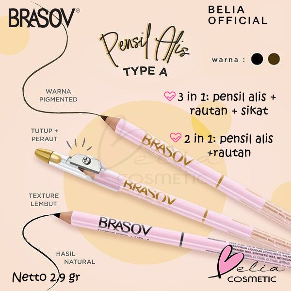 ❤ BELIA ❤ BRASOV Eyebrow Pencil 3 in 1 Pensil Alis + Sharperner + Brush | 2 in 1 +Rautan saja BPOM