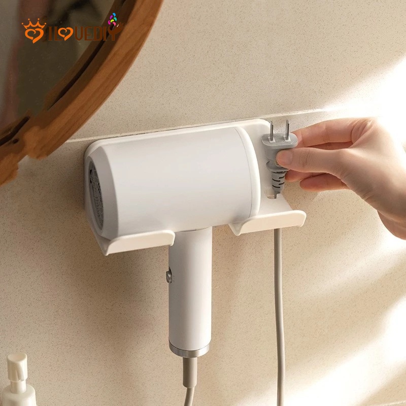 Stand Holder Hair Dryer Bahan Plastik Dengan Perekat Untuk Kamar Mandi