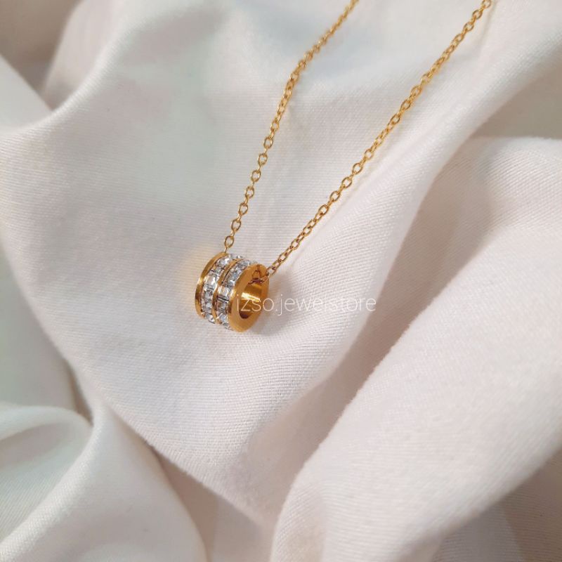 IZSO Kalung Rouline Kalung Dewasa Titanium Cubic Zirconia Lapis Emas 18k Anti Karat Kualitas Premium