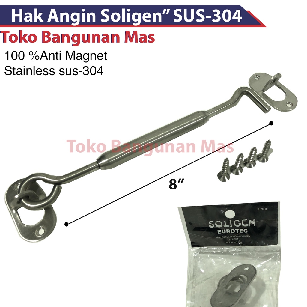 Hak Angin Stainless SUS-304 Soligen 8" / Cantolan jendela Stainless 8"