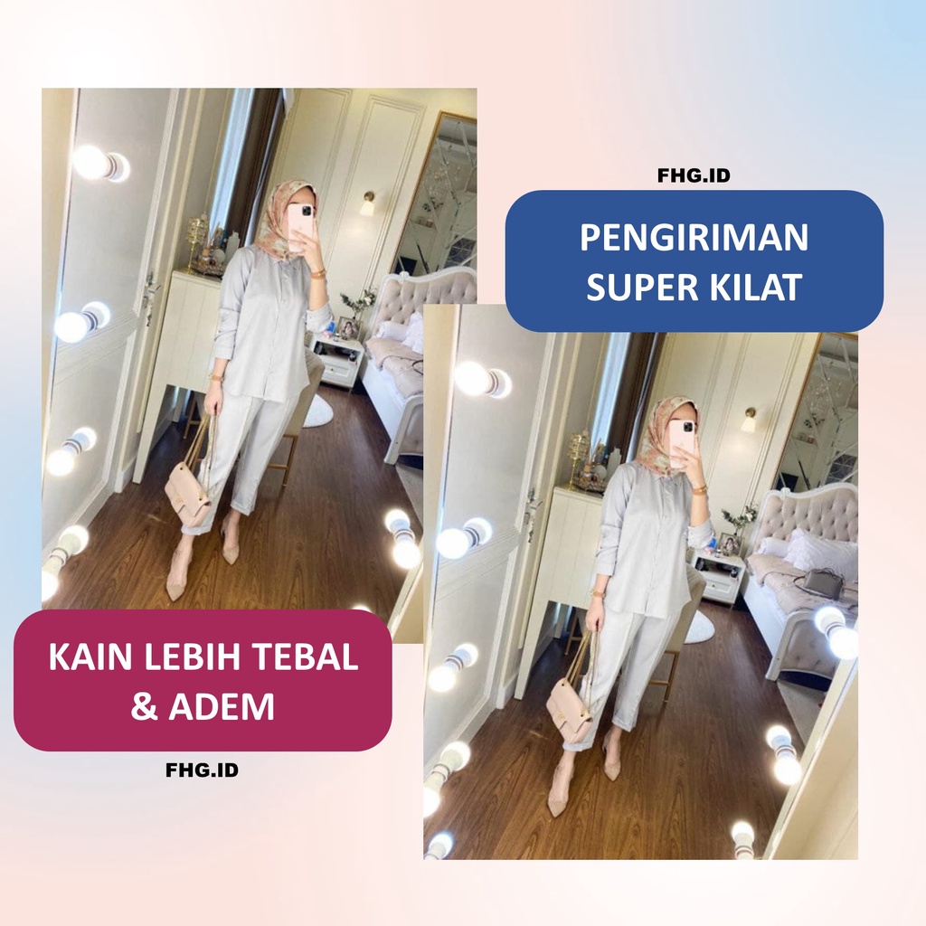 Setelan Kemeja Wanita Kerja Formal One Set Adem Ori Premium Nabila Salsabila High Quality Polos Korean Style Busui Kekinian  Jumbo Lengan Panjang Kekinian Terbaru Casual Elegan Grosir Import Premium Ld 125 Ld 130 Ld 140 Remaja Style Hijab sk0001-3
