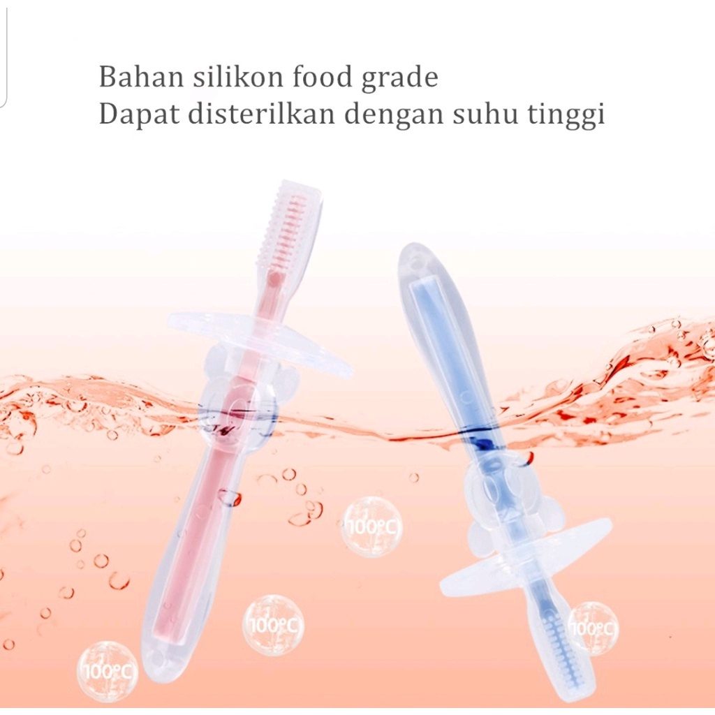 SIKAT GIGI BABY SILICONE TRAINING DENGAN PELINDUNG ANTI SEDAK UNTUK BAYI / FINGER TOOTH BRUSH - BD