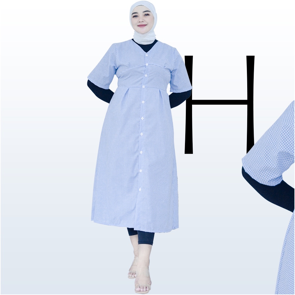 Hazel Midi Dress baju wanita terbau import quality motif kotak ready L-4XL by pusat_grosir_purbaling