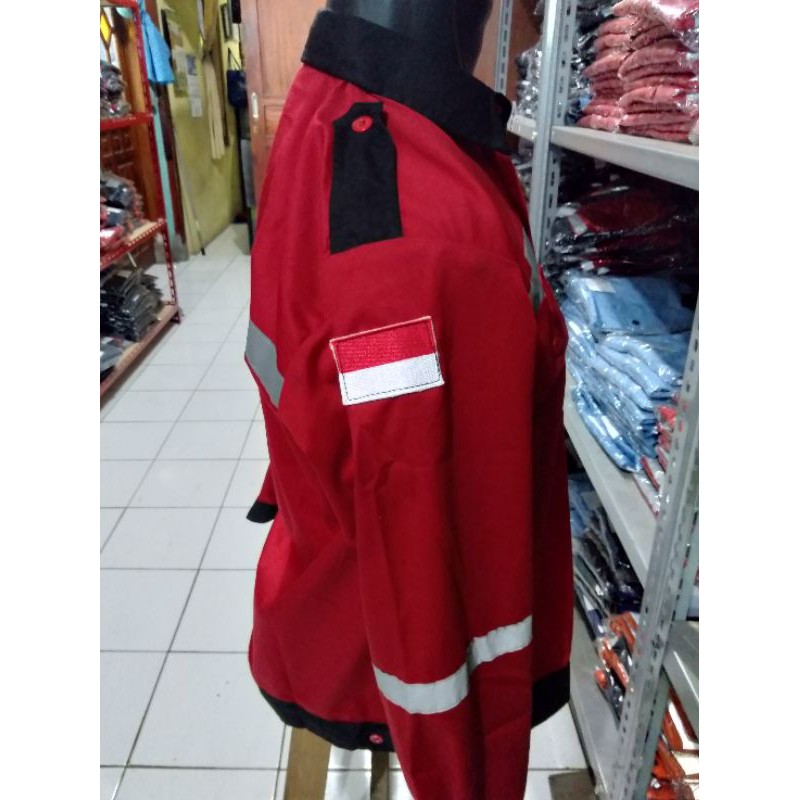 SERAGAM SAFETY MERAH HSE KANCING FREE LOGO KAIN PREMIUM ATASAN