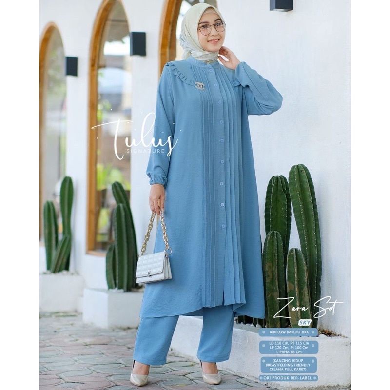 Zara Set/Stelan Long Tunik Cringkle Airflow/One Set Long Tunik Cubit Terbaru