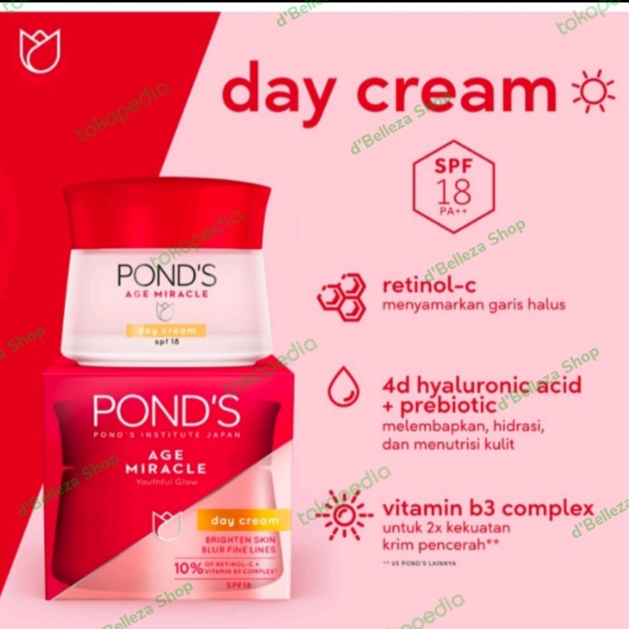 POND'S AGE MIRACLE DAY CREAM PONDS KRIM PAGI SIANG ANTI AGING TUA ASLI ORIGINAL KEMASAN 50 gram pot 