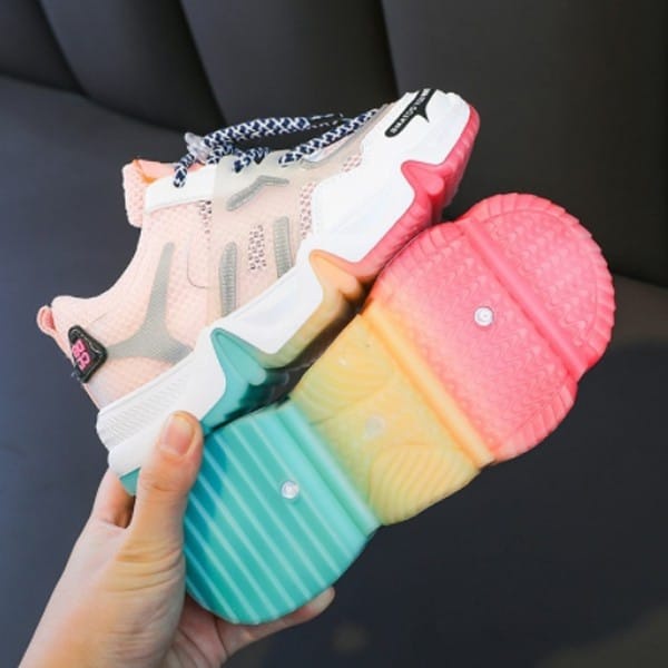 Qeede_Store RAINBOW Sepatu Casual Sneaker Non LED Korea Style Fashion Anak Size 26-37