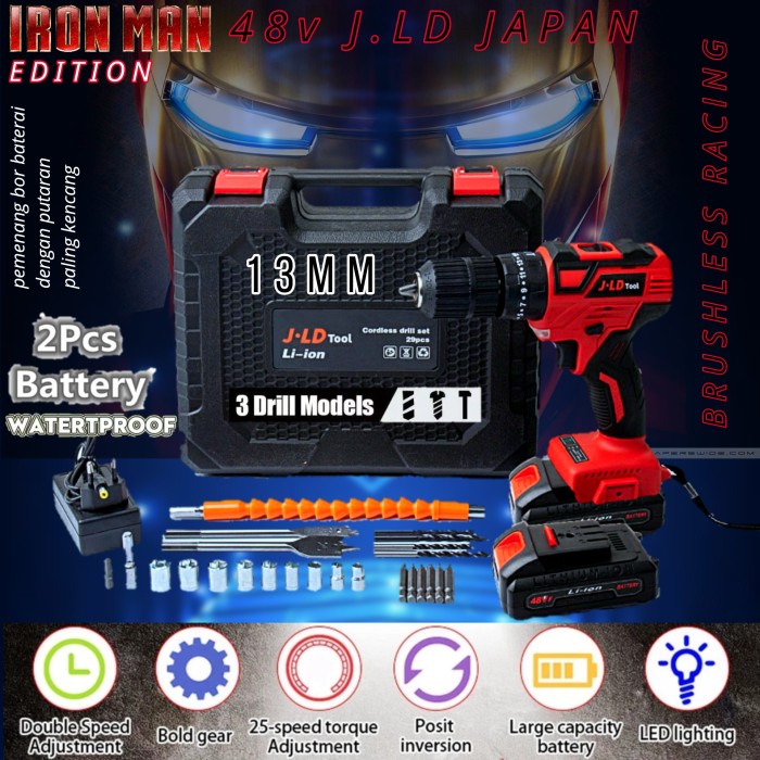 Mesin bor baterai 13mm uchiha type 44v cordless impact drill beton