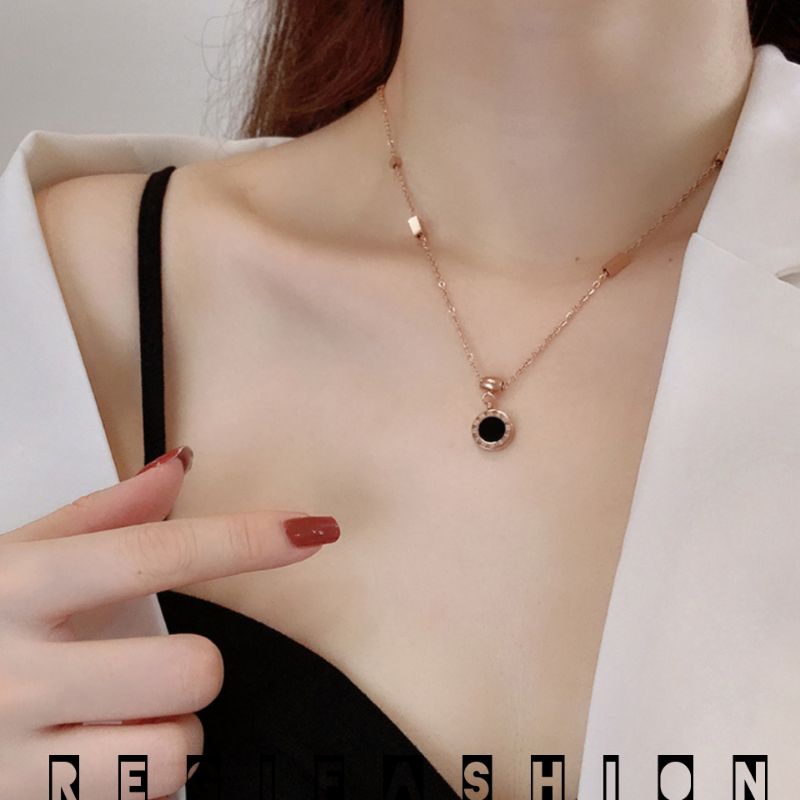 { COD } Kalung Titanium Wanita Rantai Dadu Liontin Bulat / Kalung Wanita Korea Model Terbaru / Kalung Titanium Asli Import