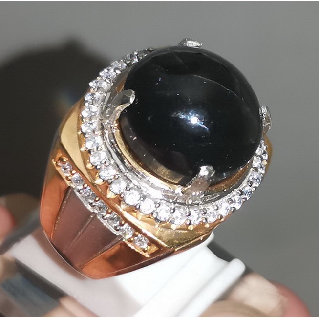 Cincin Batu Permata Hitam Silimanite Cat eye