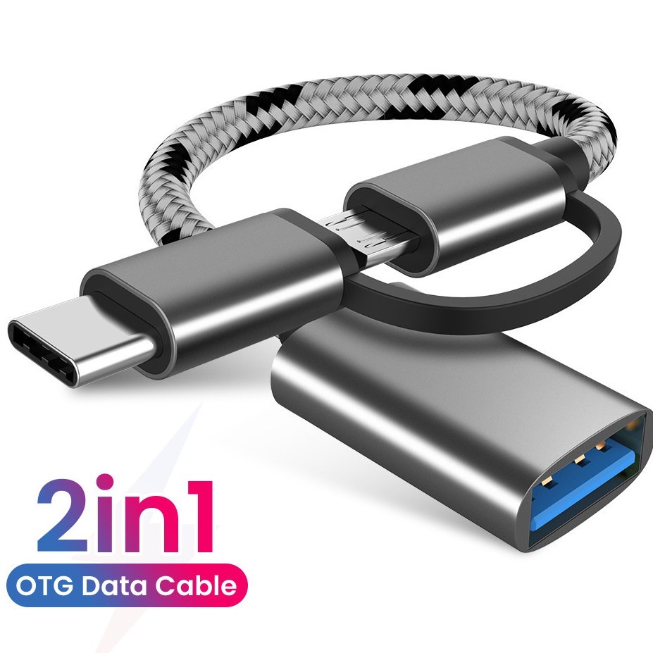 Otg 2 in 1 Kabel Data / Charger Micro USB / Tipe C Multifungsi Untuk Android