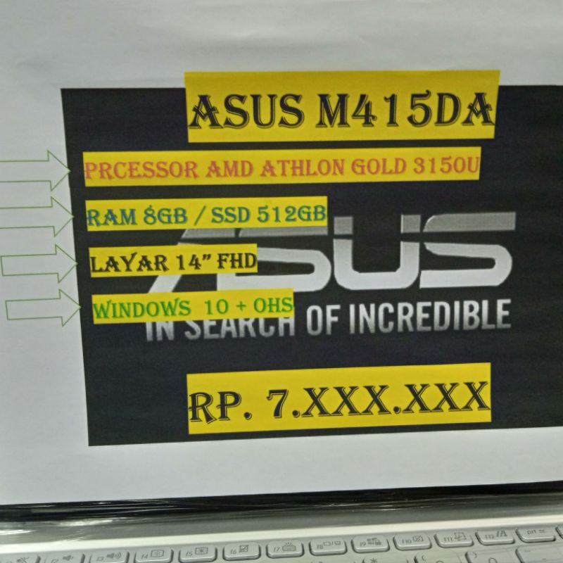 ASUS M415DA ATHLON GOLD 3150U 8GB SSD 512GB