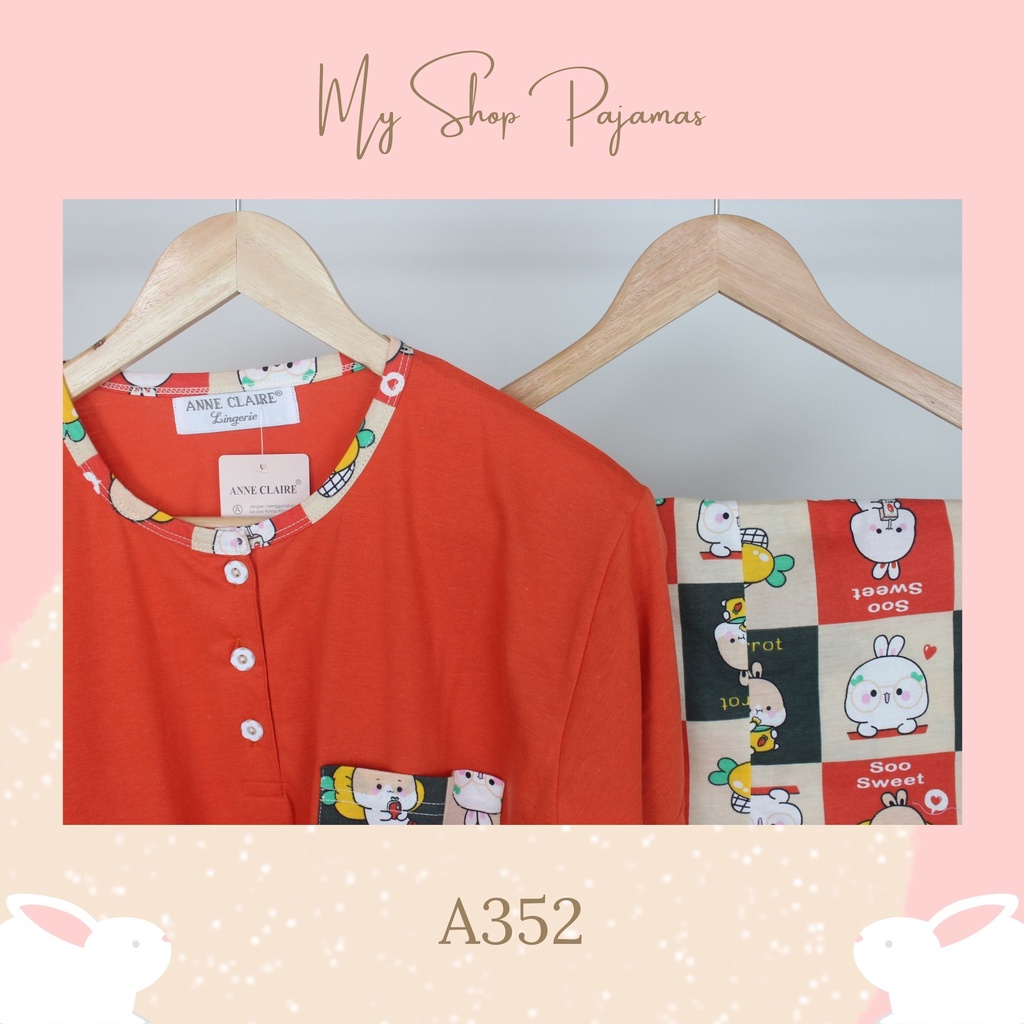 PIYAMA BABYDOLL WANITA TANGAN LENGAN PENDEK CELANA 3/4 ANNE CLAIRE BAJU PAKAIAN TIDUR DEWASA SETELAN SLEEPWEAR PAJAMAS TP-Orange