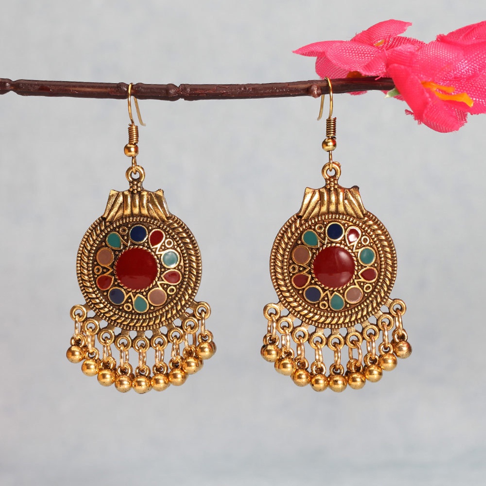 Hu Hu Hu Hu Hu Alat Bantu Pasang Kacamata♡ Anting Kait Gantung Statement Bahan Metal Desain Bolarumbai Gaya Vintage Untuk Wanita