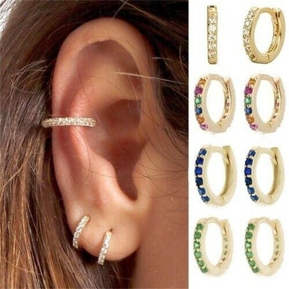 Chookey Anting Tindik Telinga / Hidung Hias Zircon Cz 8mm Warna Gold / Silver / Biru Untuk Pria / Wanita