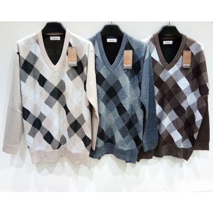 Mario Zegnoti - BIG SIZE Sweater Rajut Bapak Krah V Pria Import #BV16