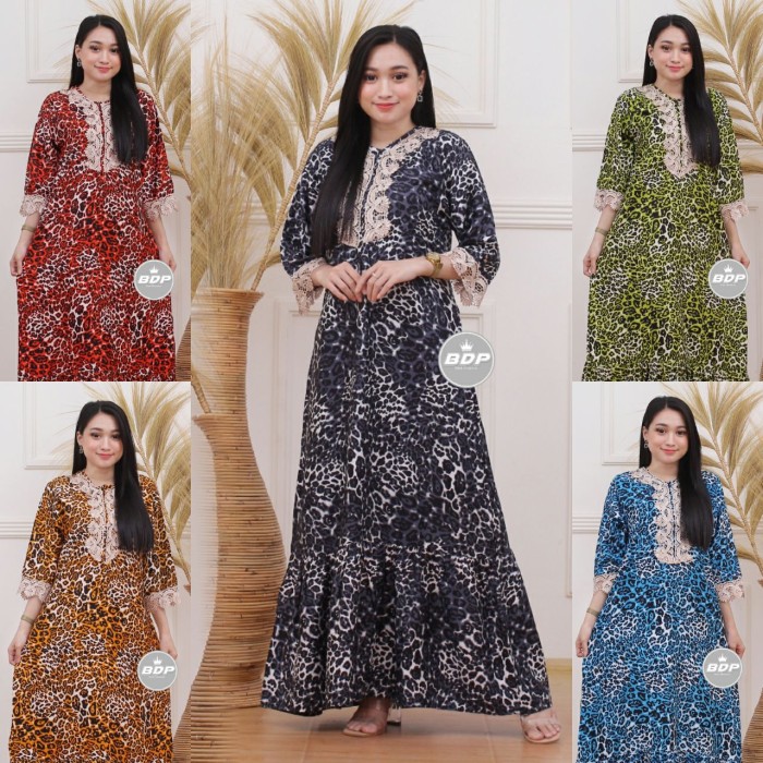 TERBARU|DASTER ARAB RENDA MOTIF LEOPARD|FASHION WANITA|BAJUTIDUR|DASTR - 5warna