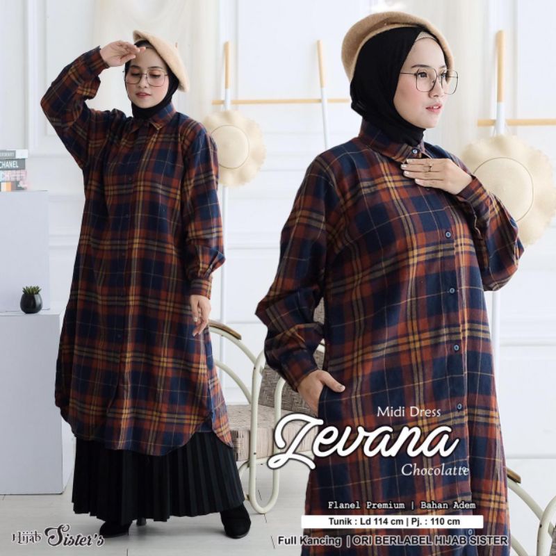 [REALPICT] Zevana Midi by Hijab Sister's bahan Flanel Premium | Midi Dress motif Kotak | Ori Hijab S