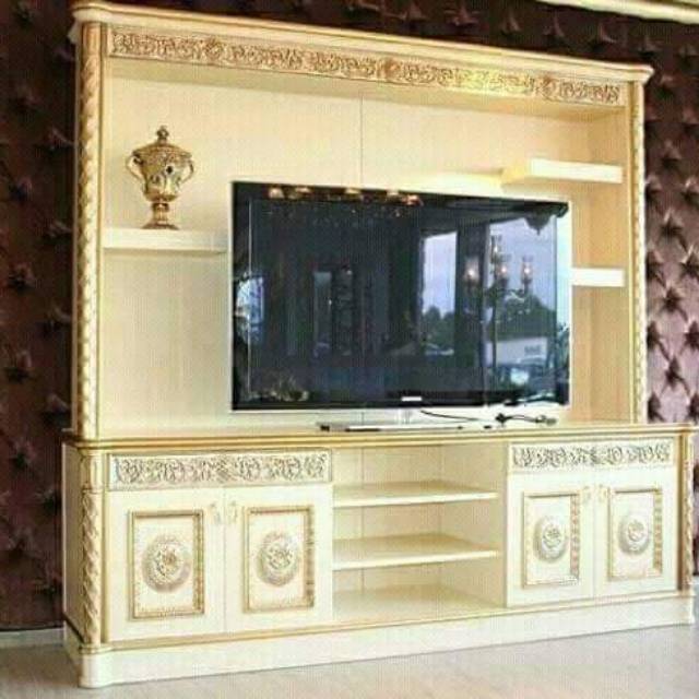 bofet hias tv duco putih,mebel jepara,furniture