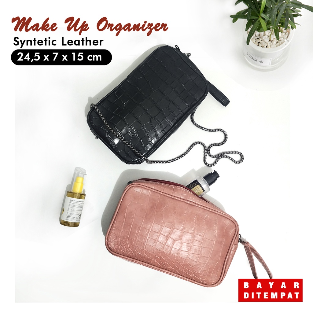 Travel Organizer Kosmetik Polos Tempat Alat Make up Pouch Makeup Wanita Dompet rantai Kosmetik Cewek