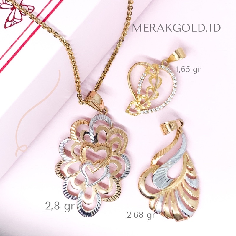 Liontin Emas Asli Dubai Emas Etnik Hati Daun Kadar 375