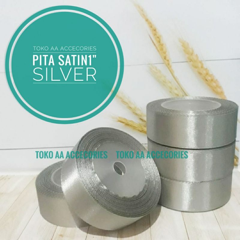 Pita satin SILVER termurah 1&quot; per rol