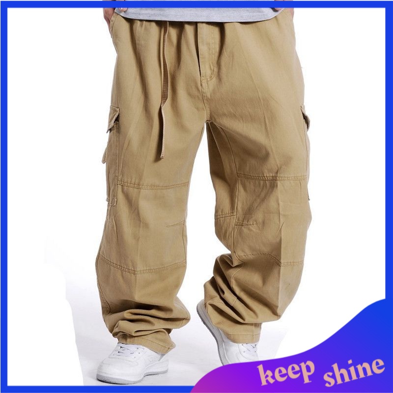 Celana Kargo Pria Big Size Cargo Pants Men  Wide Leg Hip Hop Pants Casual Cotton Streetwear Work Pan