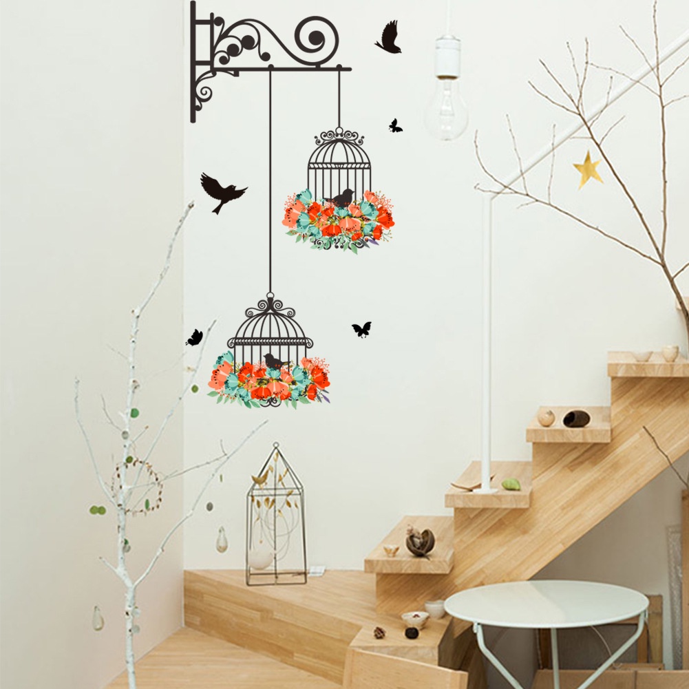 Cute Bird Cage Wall Sticker Art Mural Self-adhesive Wall Stickers / Home Decor Wallpaper / Kids Room Decorative Wall Murals / DIY Wall Decal Stickers Used for Living Room Bedroom TV Background Wall Decorations