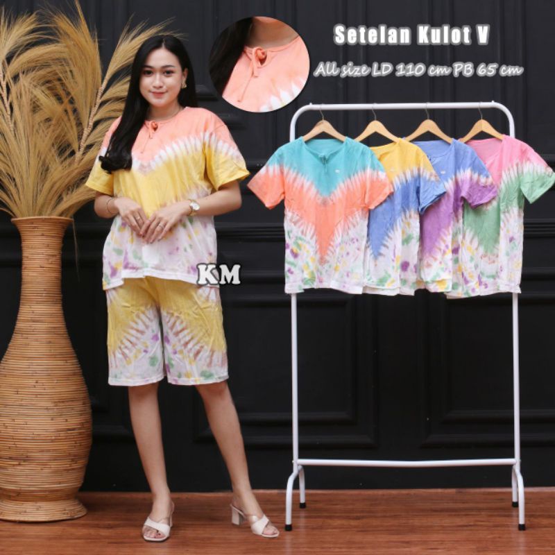 ONE SET KULOT TIE DYE KAOS COTTON ADEM SETELAN KAOS WANITA PENDEK TOP BALI KEKINIAN