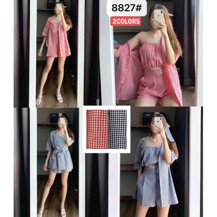 ONE SET CELANA PENDEK WANITA KOTAK KOTAK