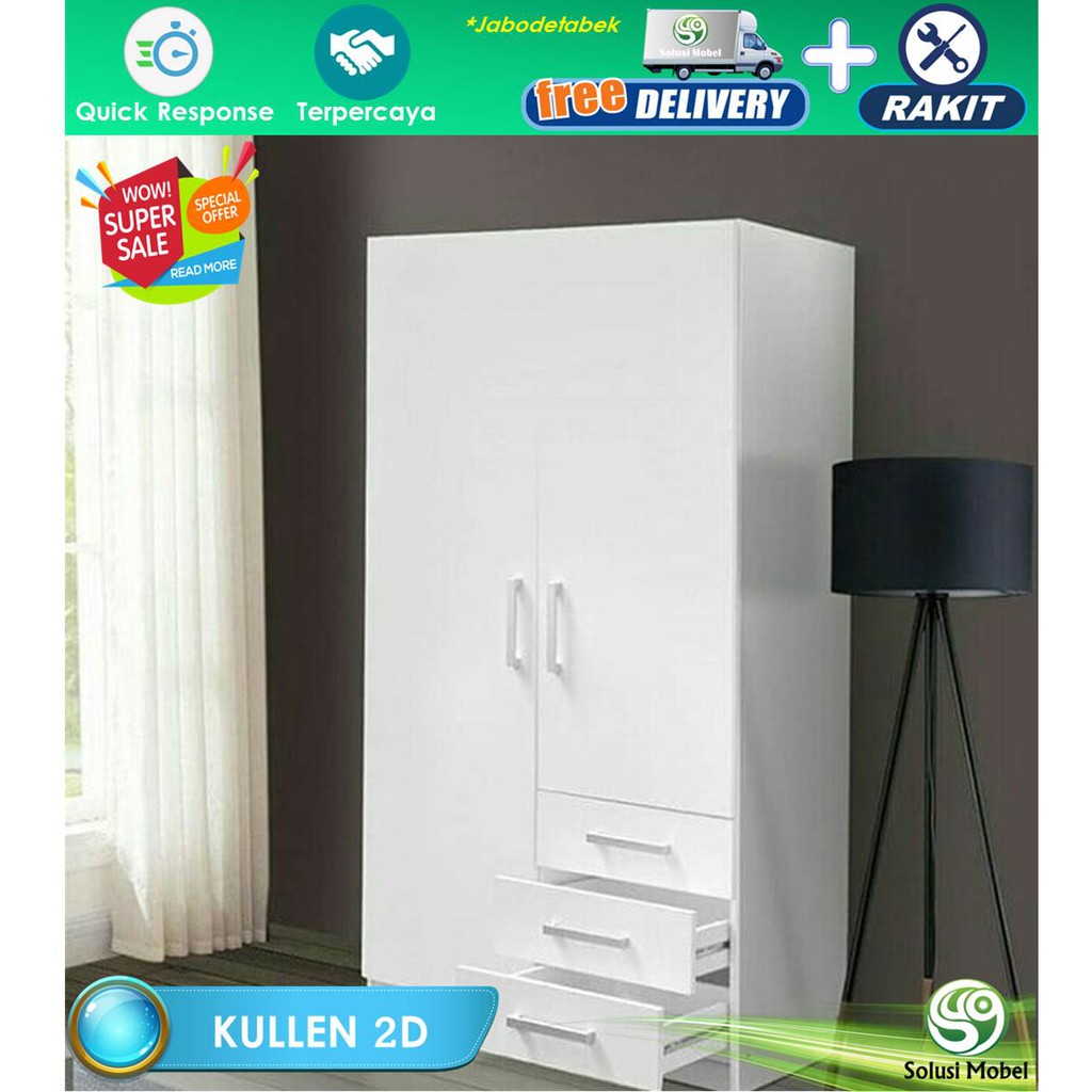 Lemari Pakaian Putih / Lemari Baju / Lemari Pakaian 2 Pintu / Lemari Baju Putih Serbaguna Minimalis