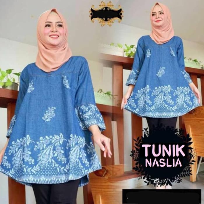 grosir fashion jakarta - baju tunik wanita muslim NASLIA printing kanci