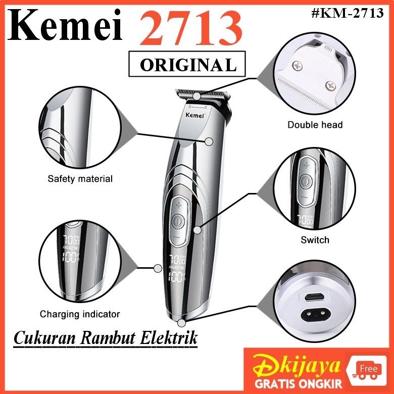 KEMEI 2713 ORIGINAL Alat Cukur Rambut Elektrik Digital CAS Dual Blade Pisau  LCD USB KM2713 KM-2713